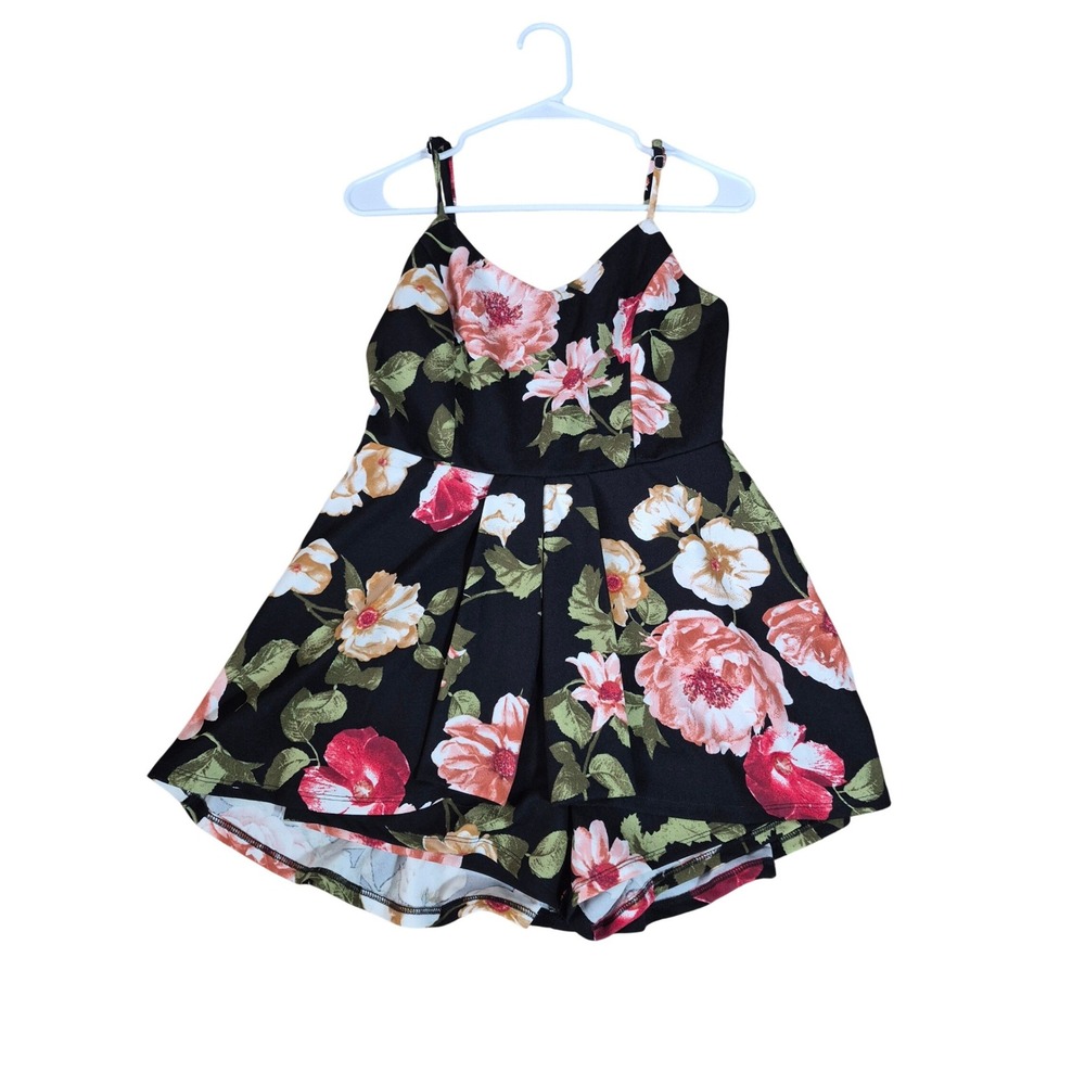 Iris Women Black Pink‎ Floral Sleeveless V-Neck Romper Skort Mini Size M